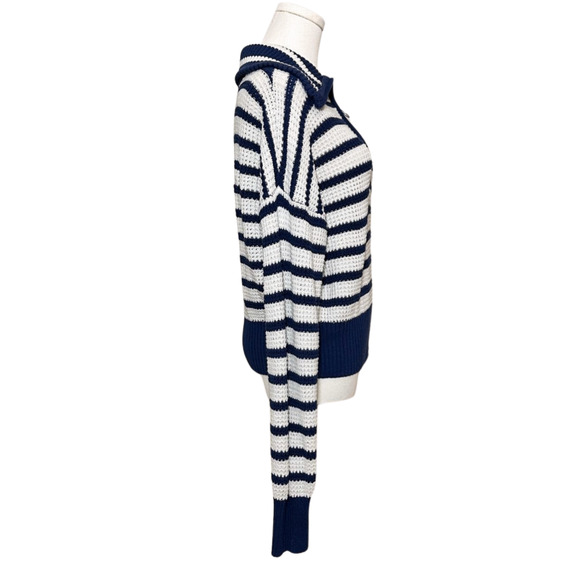 Pink Rose Blue White Striped Funnel Zip Collar Sweater Large Preppy Nautical - Picture 5 of 8